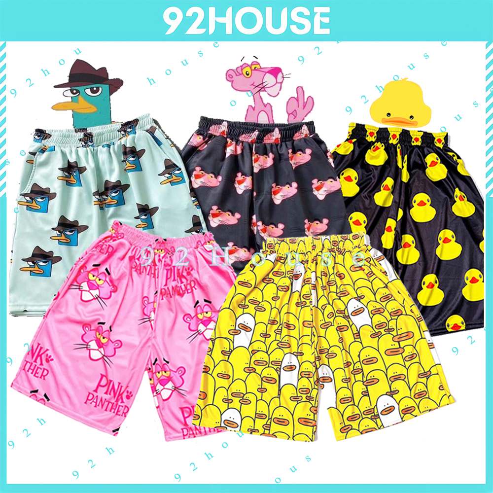 Quần short lửng hoạt hình mặc nhà báo hồng vịt vàng cute Quần đùi thun cartoon unisex đồ đi biển