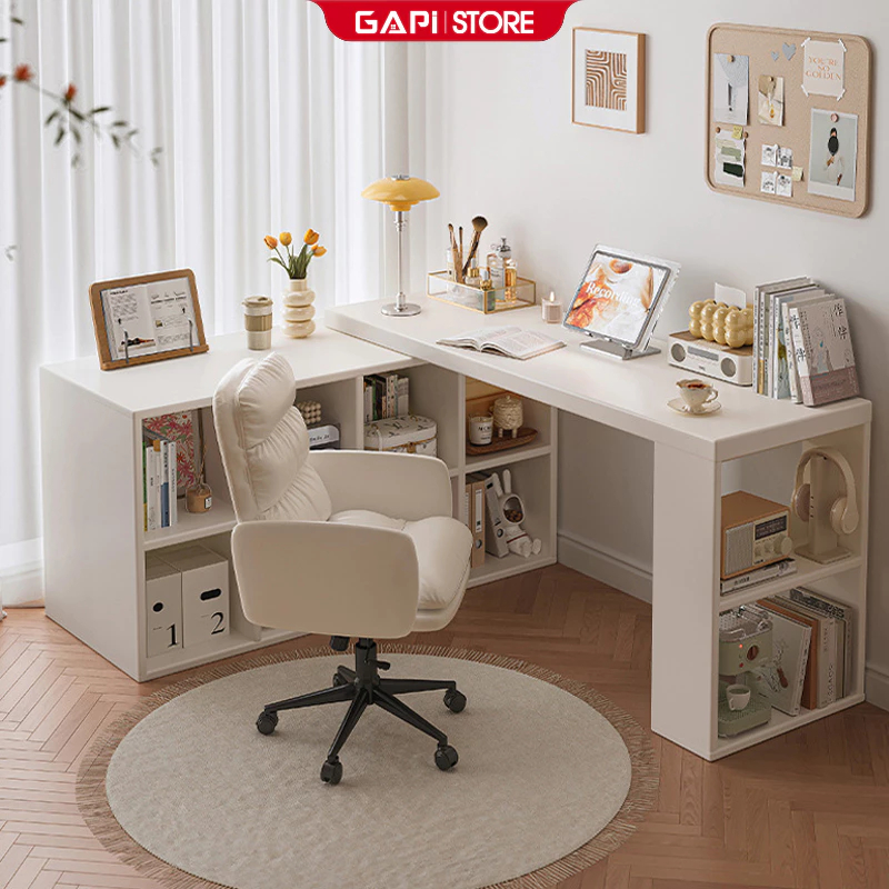 Bàn làm việc kèm kệ để đồ thông minh thiết kế xoay 360 độ thương hiệu GAPI - GP368