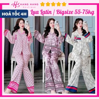 Bộ đồ ngủ bigsize 55-75kg, đồ bộ nữ pijama dài tay dài lụa latin mịn mát bigsize, đồ ngủ lụa mặc nhà cute sang chảnh