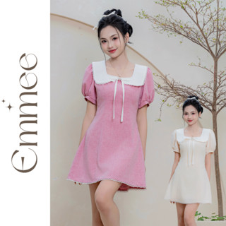 Emmee - Carla Dress - Váy ngắn chiết eo phối ren, cổ nơ vuông cách điệu tôn dáng
