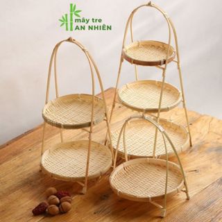 Mẹt tre tầng trang trí, Kệ mẹt tre 3, 2 1 tầng decor đựng bánh kẹo, đồ ăn hoa quả phong cách giản dị
