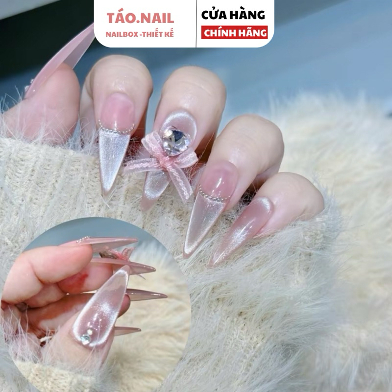 Nailbox thiết kế mắt mèo , móng tay giả nhọn đính đá , mẫu nail đẹp