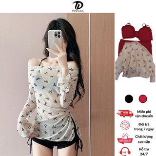  Set đồ bơi nữ họa tiết Tuvada xinh xắn bikini 2 mảnh kèm áo choàng bộ đồ đi biển bigsize - BND36 