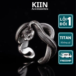 Nhẫn nam titan không gỉ phong cách Punk đậm ba chiều vòng rắn thời trang VI Âu Mỹ