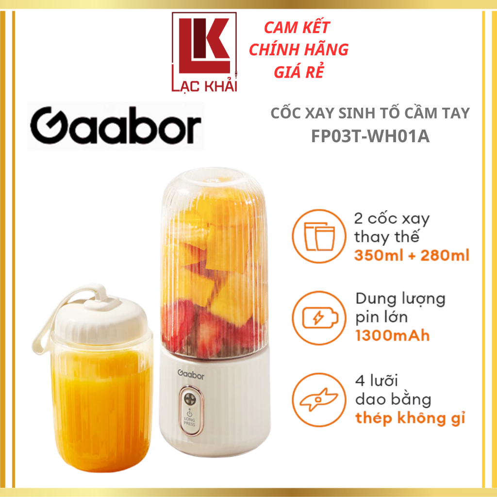 Cốc xay sinh tố cầm tay Gaabor FP03T-WH01A tích điện nhỏ gọn tiện lợi mang đi làm đi chơi tập gym