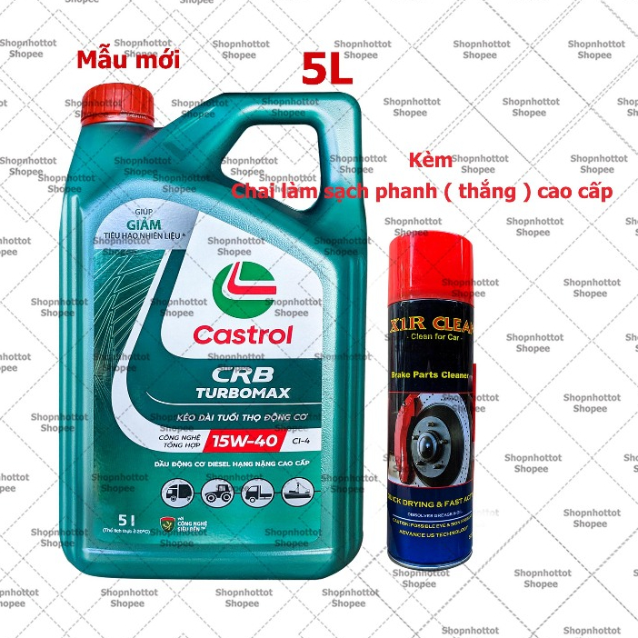 Combo Dầu nhớt ô tô Castrol CRB Turbomax CI-4 15w40 5.000ml ( 5L) + Chai vệ sinh thắng xe X1R 500ml