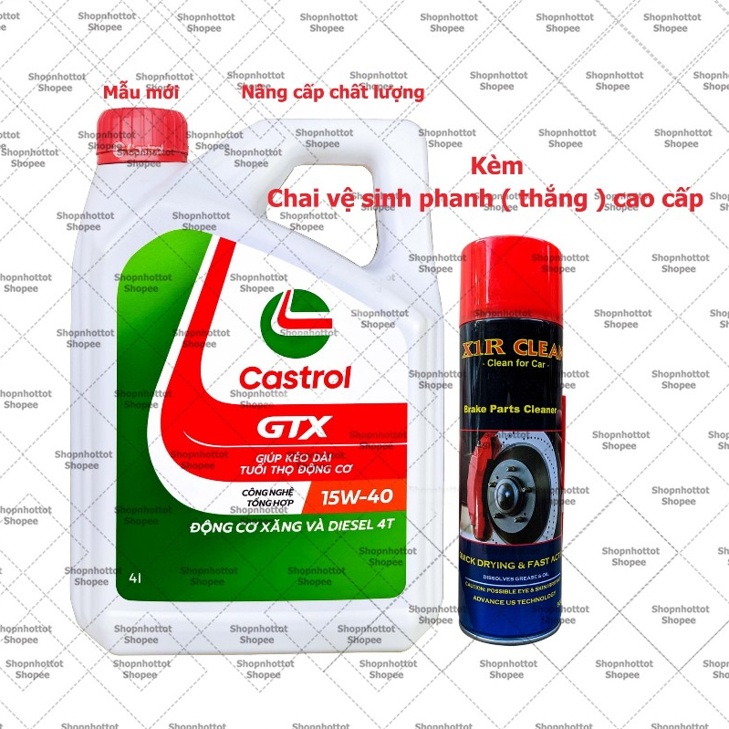 Combo Dầu Nhớt Ô-tô Cao Cấp Castrol GTX 15w40 4.000mL ( 4L ) + Chai vệ sinh thắng xe X1R 500ml