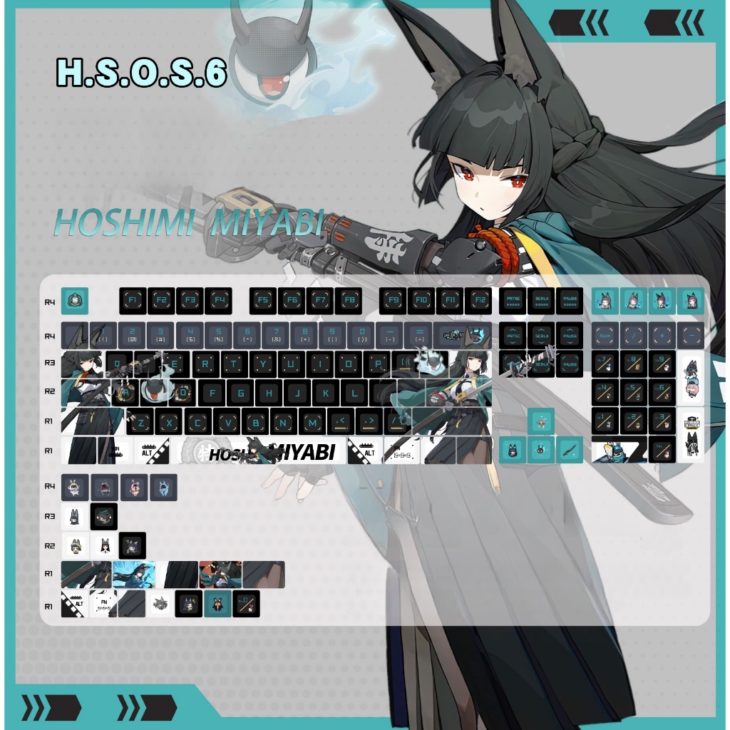 Keycap Zenless Zone Zero Miyabi thick PBT xuyên led in dyesub 5 mặt 133 phím anime layout keycaps Genshin Impact