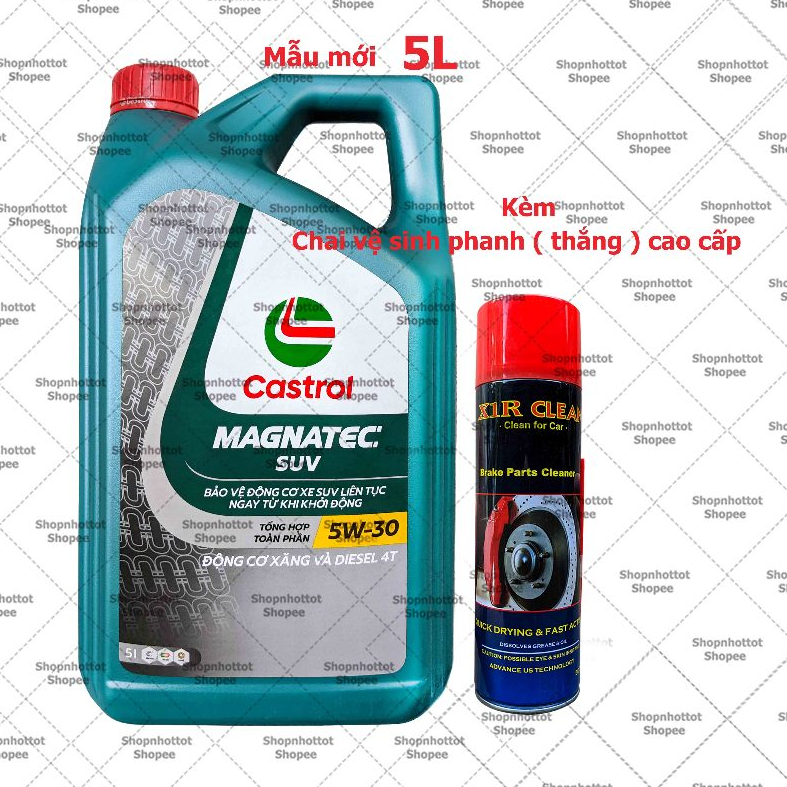 Combo Dầu nhớt tổng hợp ô-tô Castrol Magnatec SUV 5w30 ( 5L ) + Chai vệ sinh thắng xe X1R 500ml