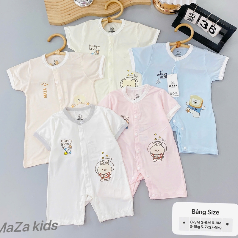 Bộ đồ liền thân cho bé sơ sinh vải petit tăm tre mềm mịn mát phù hợp bé trai bé gái 0-9M _ BD127