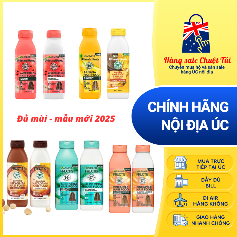 Dầu gội dầu xả Garnier Hair Food - nội địa Úc đủ bill
