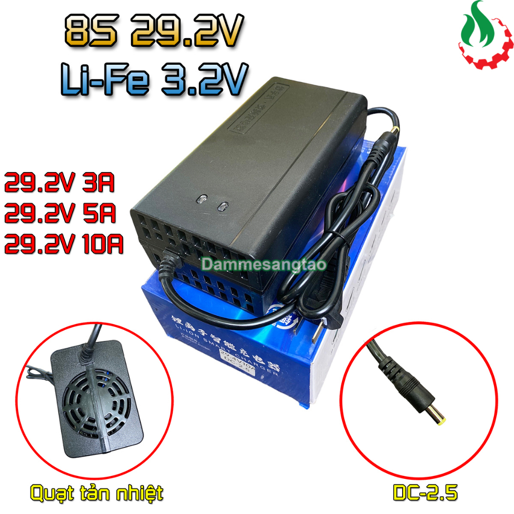Sạc 8S 10A 29.2V dùng cho pin sắt Li-Fe 3.2V (Dùng chung sạc 7S 29.4V)