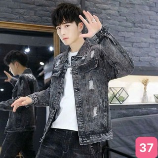 Áo khoác jean nam màu xám đậm rách chất bò cao cấp co dãn 4 chiều, áo khoác rin nam đẹp Hado22 Nhiêu Mẫu Mới