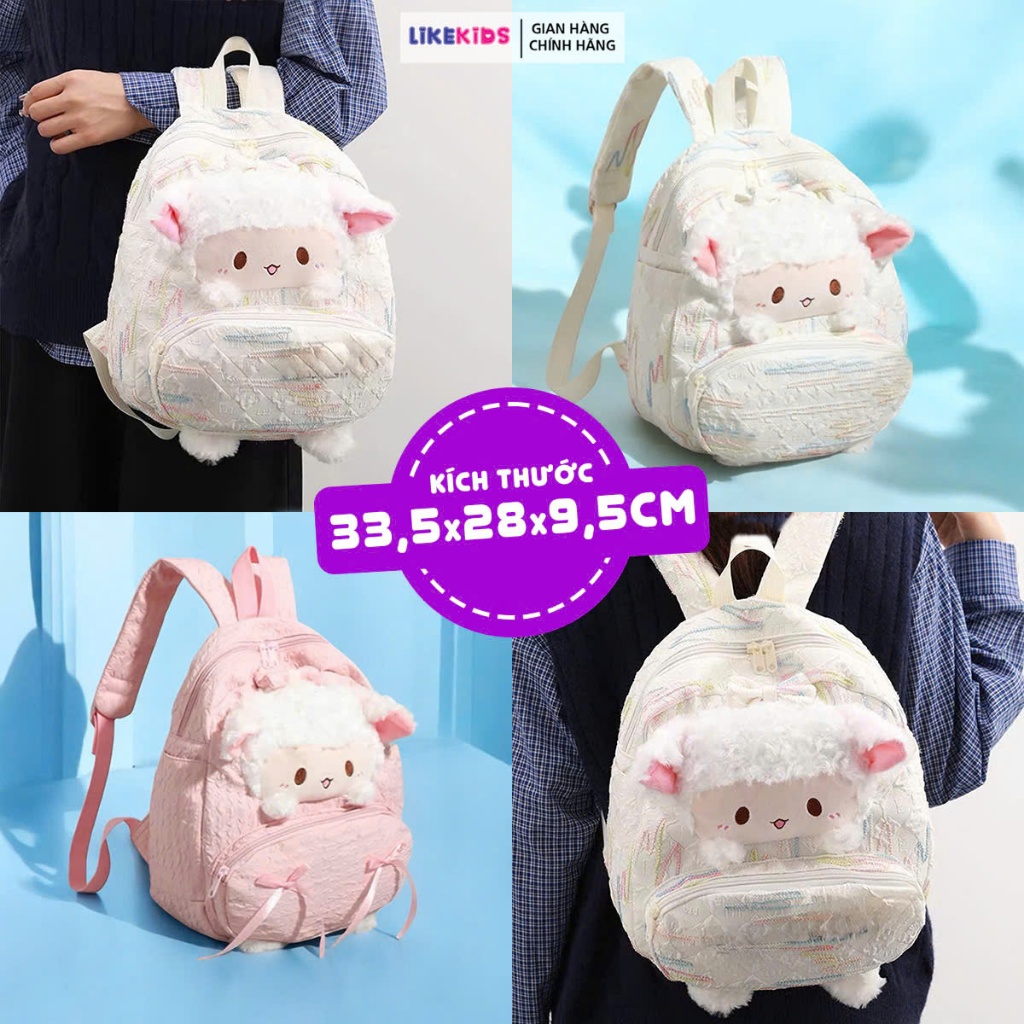 BALO thời trang cho bé gái hoạ tiết MẶT CỪU 33,5x28x9,5Cm - LikeKids