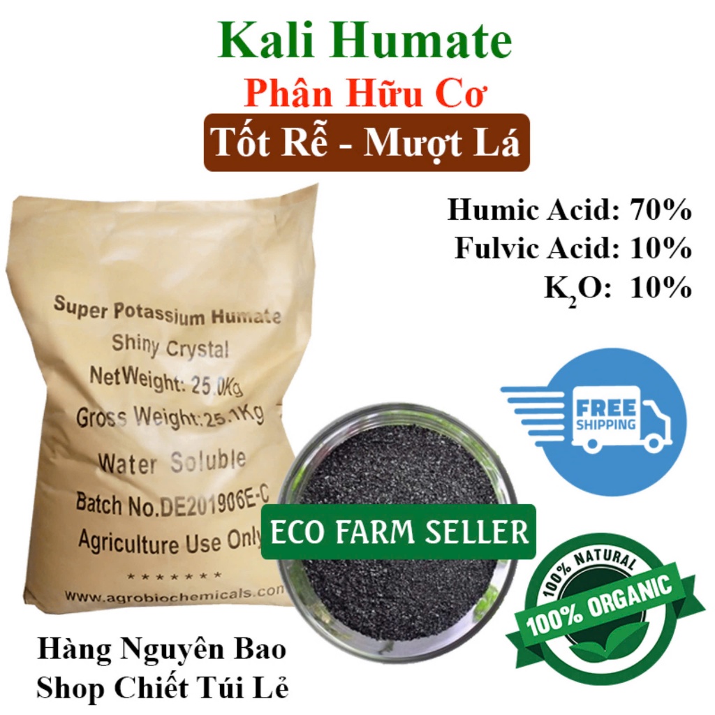 Túi 1Kg Phân Hữu Cơ Kali Humate Giàu Humic Acid và Fulvic Tốt Rễ Mượt Lá