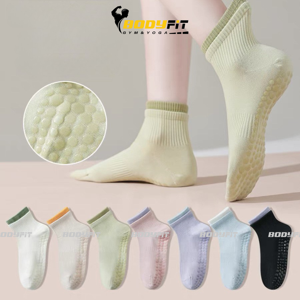 Tất Cổ NgắnThể Thao Gym,Yoga, Pilates, chất liệu cotton thoáng khí có gắn silicon chống trơn trượt Freesize 35-40 (1đôi)