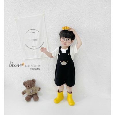 Set bộ yếm gấu kèm áo cộc tay Beemo vải kaki đứng form,dành cho bé trai từ 9-22kg 4066BHB