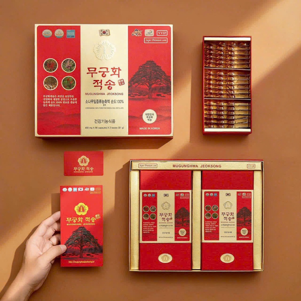 Tinh Dầu Thông Đỏ Hàn Quốc, MUGUNGHWA , Tinh Dầu Thông Đỏ Chính Phủ, hộp 180 viên, Thải Độc,Giảm Mỡ