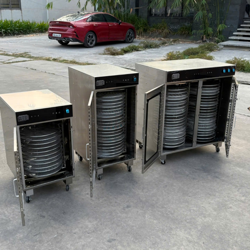 Máy sấy hoa quả, sấy khô nông sản, máy sấy khô bò, khô gà hàng nhập khẩu, 12 khay tròn xoay chính hã
