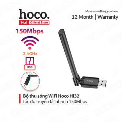 Bộ thu sóng WiFi  tốc độ truyền tải nhanh 150Mbps, 2.4GHz Hoco HI32 kết nối Internet nhanh chóng mượt mà
