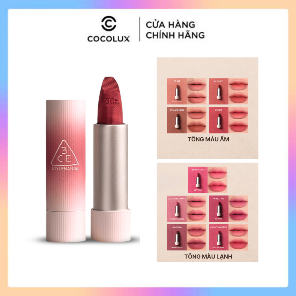 Son Thỏi 3CE Cashmere Hug Lipstick [Cocoshop]