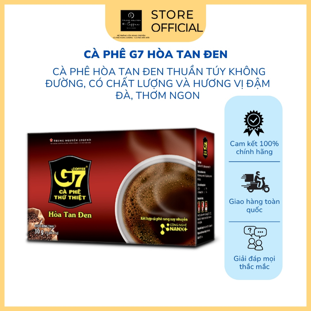 Cà Phê Hòa Tan G7 Trung Nguyên – G7 Đen – Hộp 15 Gói – Cà Phê Đen Thuần, Không Đường, Vị Mạnh