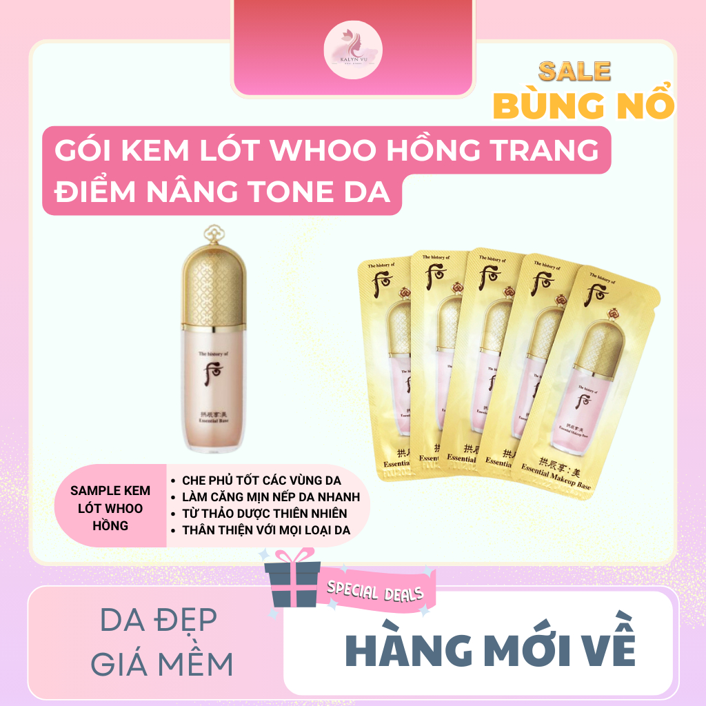 10 Gói kem lót WHOO HỒNG trang điểm nâng tone da sáng hồng The History Of Whoo Gongjinhyang Mi Essential Makeup 1m