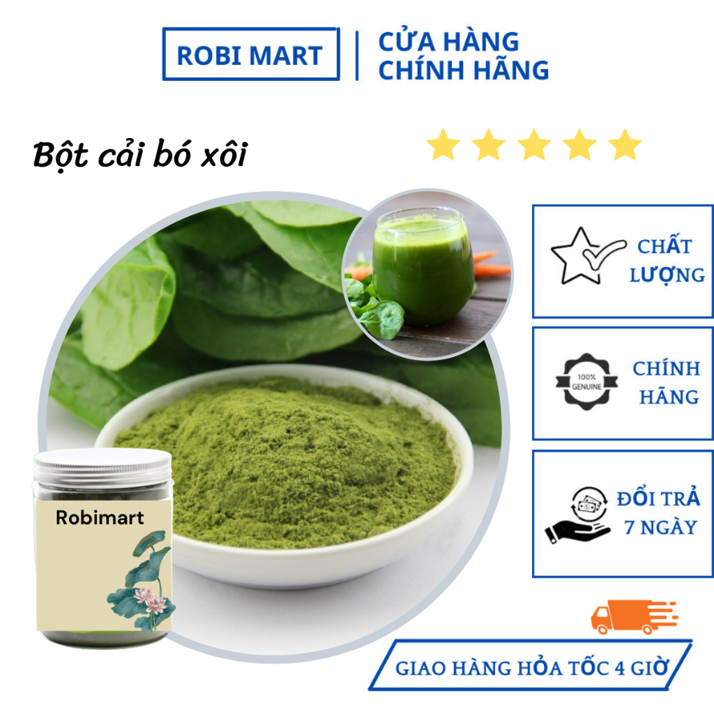 Bột cải bó xôi nguyên chất robimart đẹp da, tạo màu thực phẩm - hũ 250g, 500g, 1000g