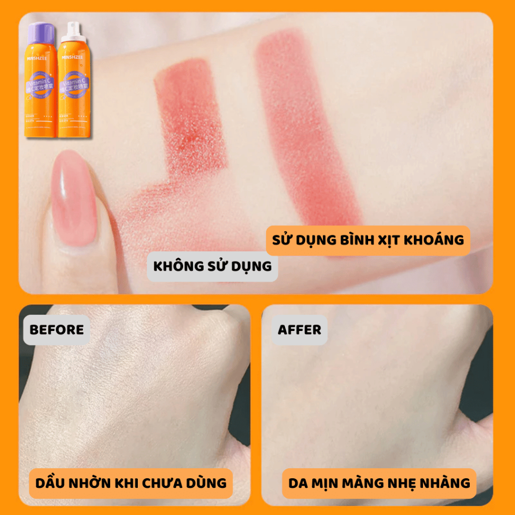 Chai xịt khoá makeup chống nước Vitamin C - Giúp lớp makeup không bị trôi và cấp ẩm cho da, giúp da mềm mịn suốt cả ngày