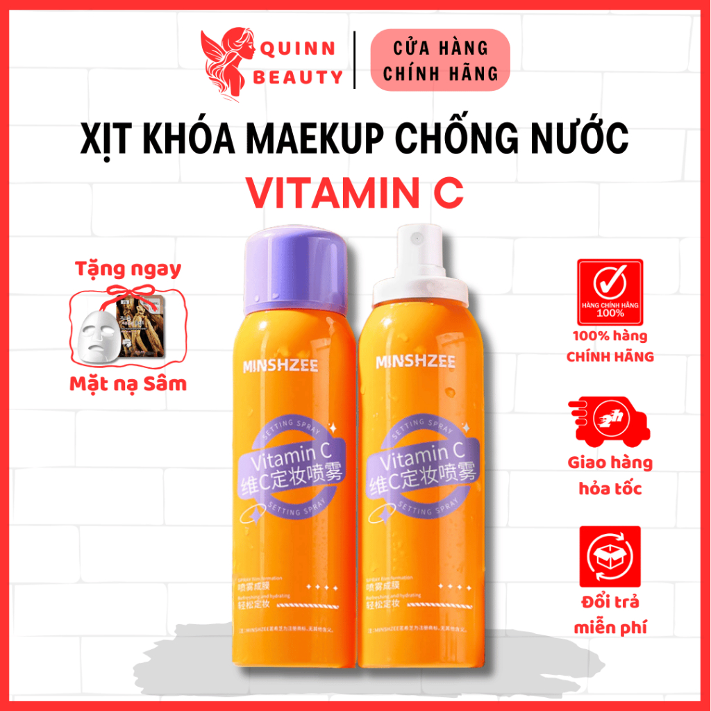 Chai xịt khoá makeup chống nước Vitamin C - Giúp lớp makeup không bị trôi và cấp ẩm cho da, giúp da mềm mịn suốt cả ngày