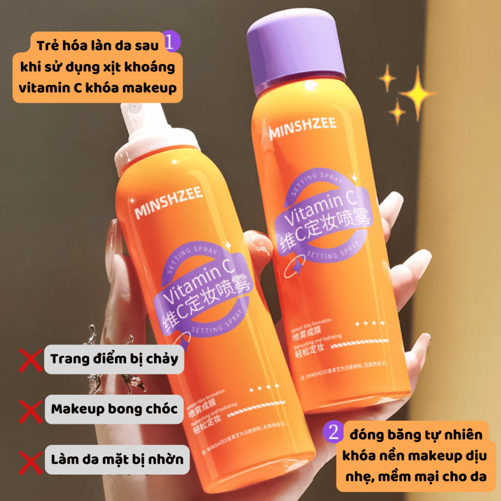 Chai xịt khoá makeup chống nước Vitamin C - Giúp lớp makeup không bị trôi và cấp ẩm cho da, giúp da mềm mịn suốt cả ngày