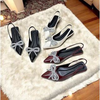  Giày Đế Bệt Nữ Sandal Slingback Mũi Nhọn Đính Nơ – Giày Dự Tiệc Công Sở Phong Cách Thanh Lịch- Mã G86 