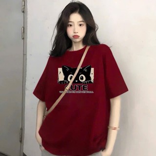 Áo thun phông nữ nam 3158 tay lỡ form rộng dấu quần unisex chất liệu cotton khô in hình MÈO