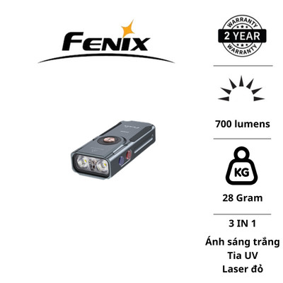 Đèn pin móc khóa FENIX E06R 700 lumen có tích hợp UV và laser đỏ, tích hợp led RGB đuôi nam châm