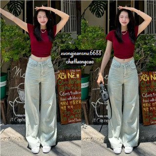  Quần jeans ống rộng xanh bạc ánh rêu  cực đẹp cực xinh phù hợp đi học đi chơi  NTP08 