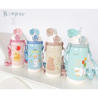 Bình giữ nhiệt 12 tiếng cho bé Honper, dung tích lớn 450ml, có quai đeo tiện lợi khi đi ra ngoài