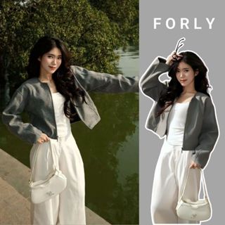 Áo Khoác Dạ Nữ FORLY STUDIO Áo Khoác Phối Viền Tay Dáng Ngắn Croptop Mùa Thu Đông T007 giấy hdsd