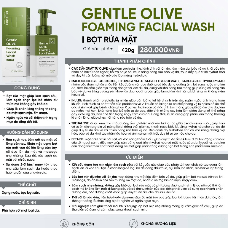 Ảnh 2 của Sữa rửa mặt Drceutics GENTLE OLIVE CLEANSING FOAM làm sạch sâu mà dịu nhẹ cho mọi loại da