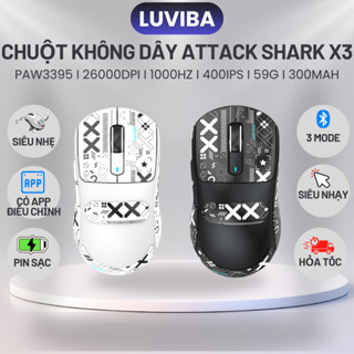 Chuột Bluetooth Máy Tính Không Dây Gaming Siêu Chip PAW3395 Attack Shark X3 Cảm Biến Cao Cấp
