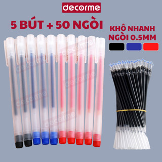 5 bút 50 Ngòi Bút gel khô nhanh Decorme 0.5mm mực đen xanh đỏ bút viết học sinh có thể thay ngòi phụ kiện văn phòng phẩm