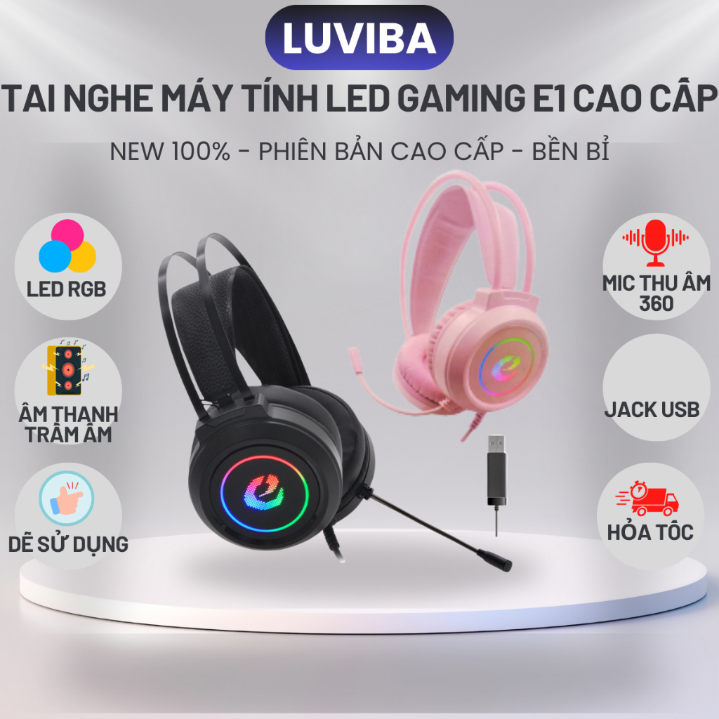 Tai nghe chụp tai máy tính laptop có mic có dây gaming led LUVIBA G09