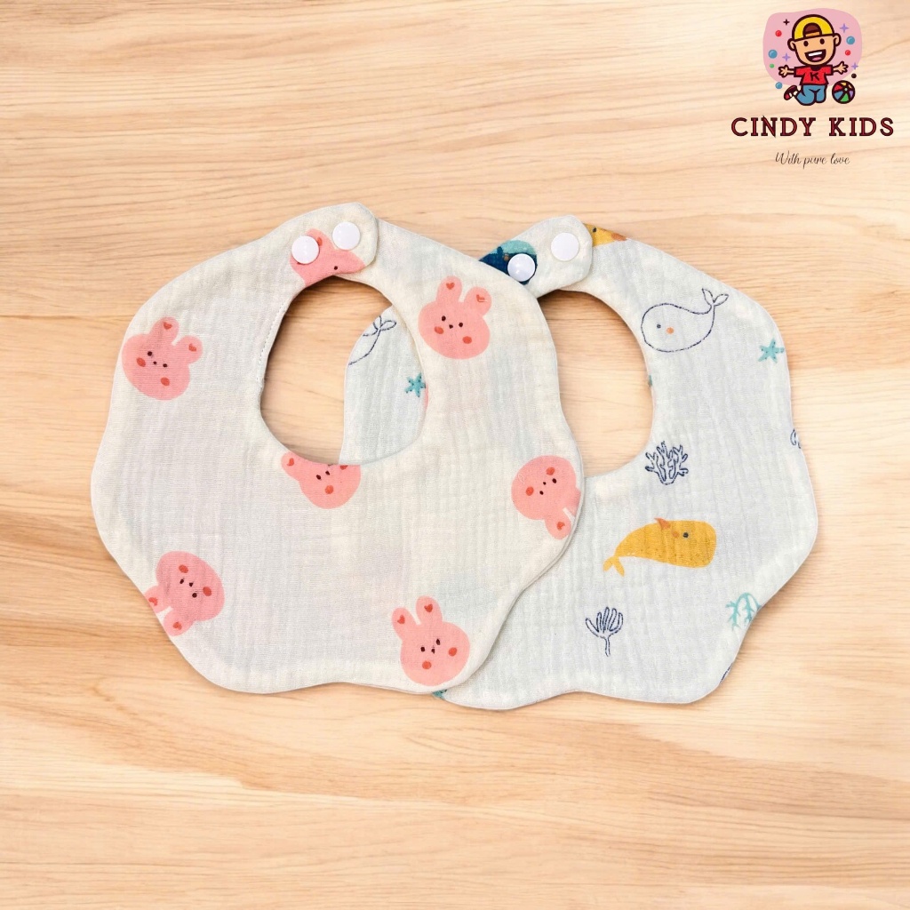 Yếm xô Muslin cho bé gái, Yếm xô Muslin cho bé trai xoay 360 mềm mại thấm hút tốt nhà Cindy's House
