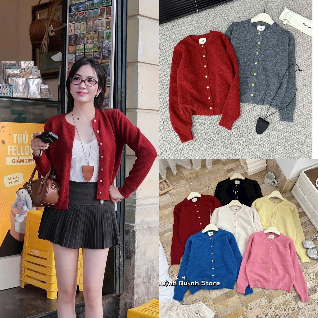 Áo Cadigan Cổ Tròn Khuy Dọc,Mác Egg,Chất Len Lông Thỏ Mềm,Dáng Basic,Hàng QC Nhiều Màu Nữ