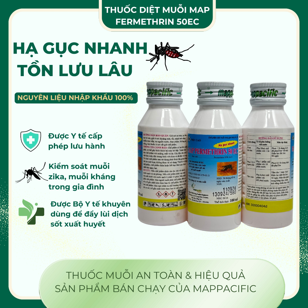 Thuốc diệt muỗi y tế Permethrin 50ec 100ml, thuốc diệt côn trùng permethrin 50ec, thuốc muỗi y tế nh