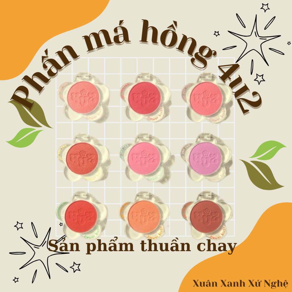 Phấn Má Hồng thuần chay  4U2 Flower Blush, Má Hoa Mịn Màng, Màu Matte - Shimmer Trendy [hàng mới về]