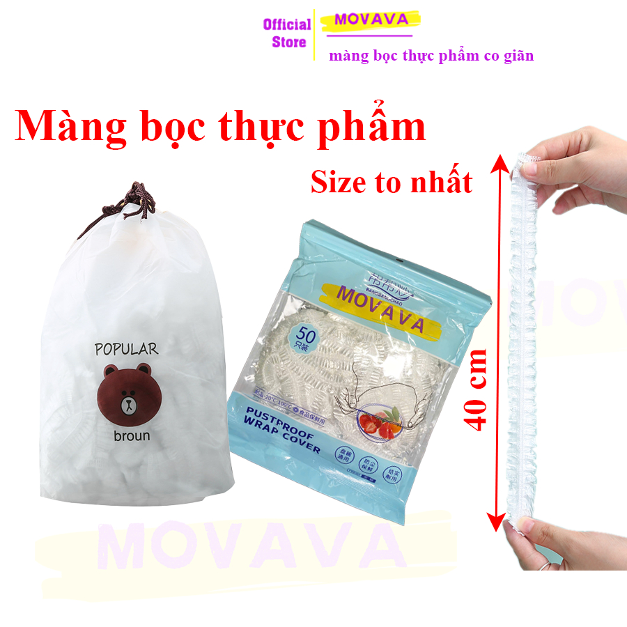 Màng bọc thực phẩm co giãn siêu dai có chun hình túi gấu set 100 chiếc - Movava