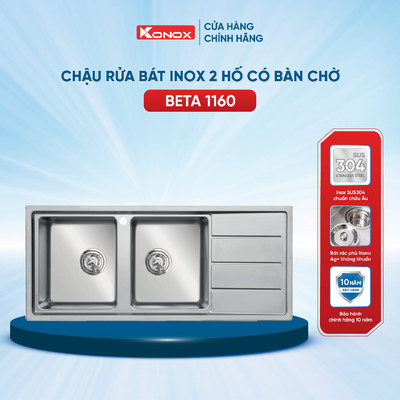 Chậu rửa bát inox 2 hố có bàn chờ Konox BETA 1160 sản xuất tại Thổ Nhỹ Kỳ - Bảo hành 10 năm