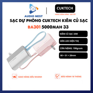 Pin Dự Phòng Cuktech Kiêm Củ Sạc 33W 5000mAh tích hợp cáp type-C (BA301) - Bảo Hành 18 Tháng