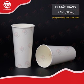SET 100c Ly Giấy Cốc Giấy 260gsm, 22oz-600ml Màu Trắng, siêu Dày 260gsm 2 lớp PE, chắc tay...