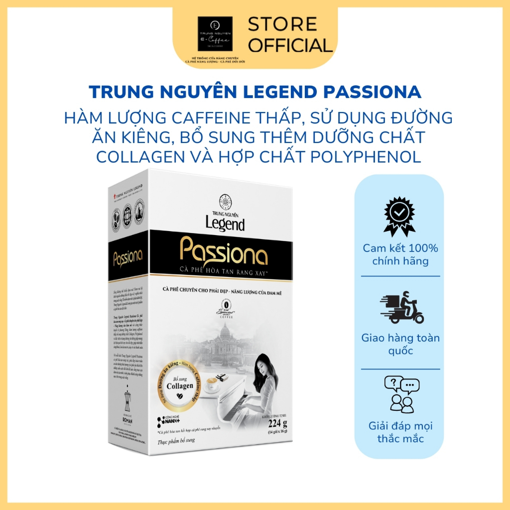  COMBO 2 Hộp Cà Phê Trung Nguyên Legend Passiona – Hộp 14 Gói – Cà Phê Dành Cho Phái Đẹp Ít Caffeine Bổ Sung Collagen 
